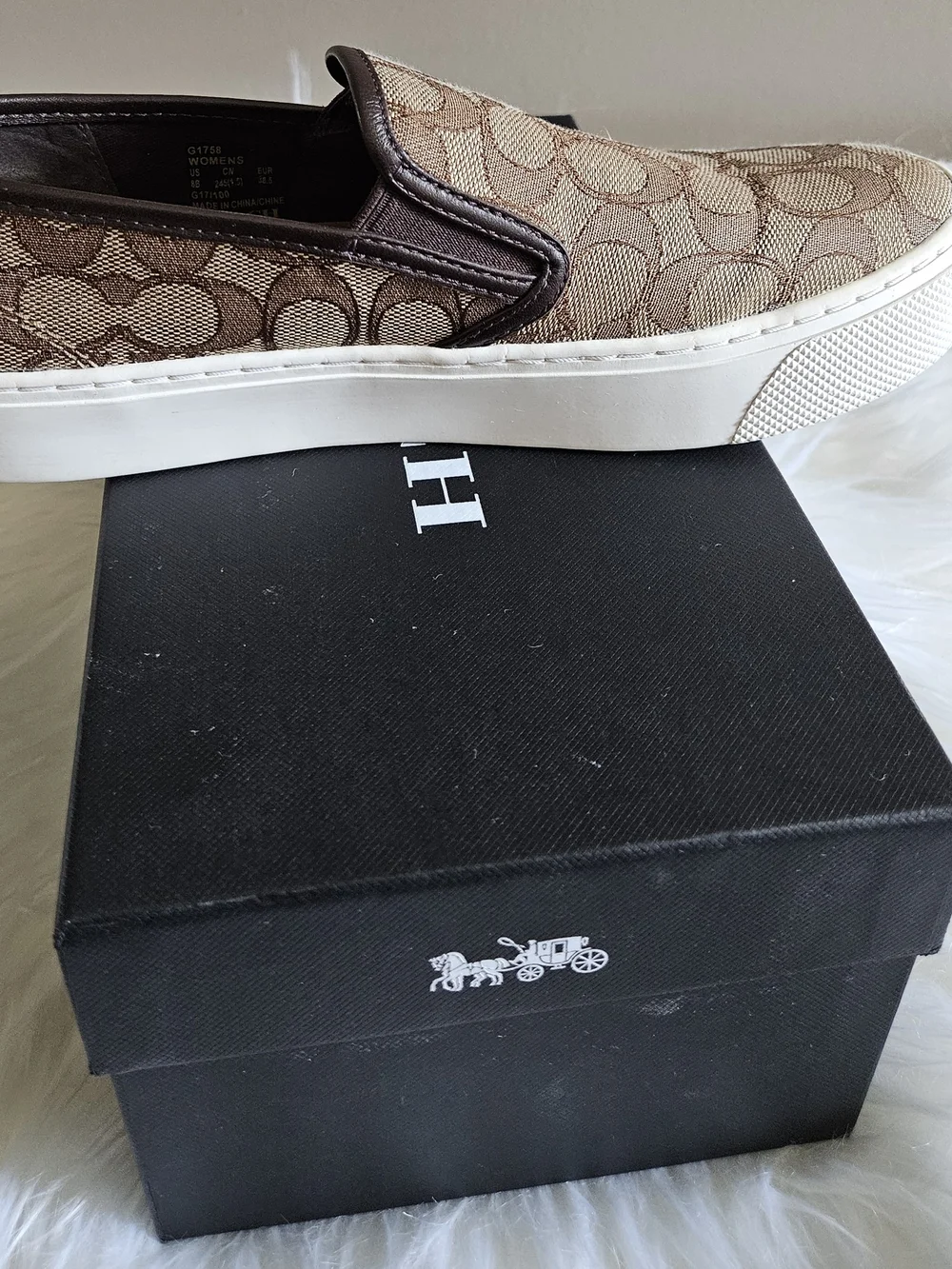 Coach Signature Canvas Slip-On Sneakers in Brown and White